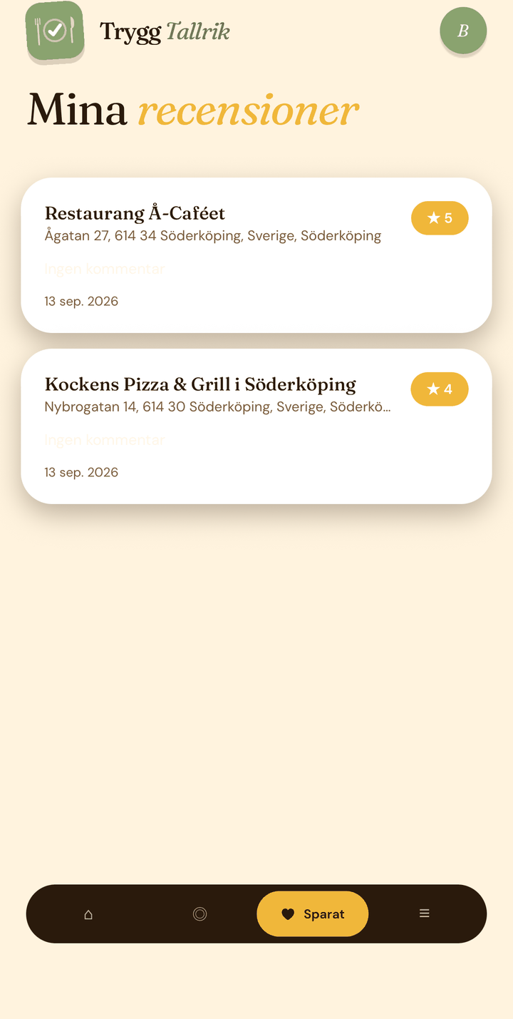 Skärmbild: lista över användarens tidigare recensioner